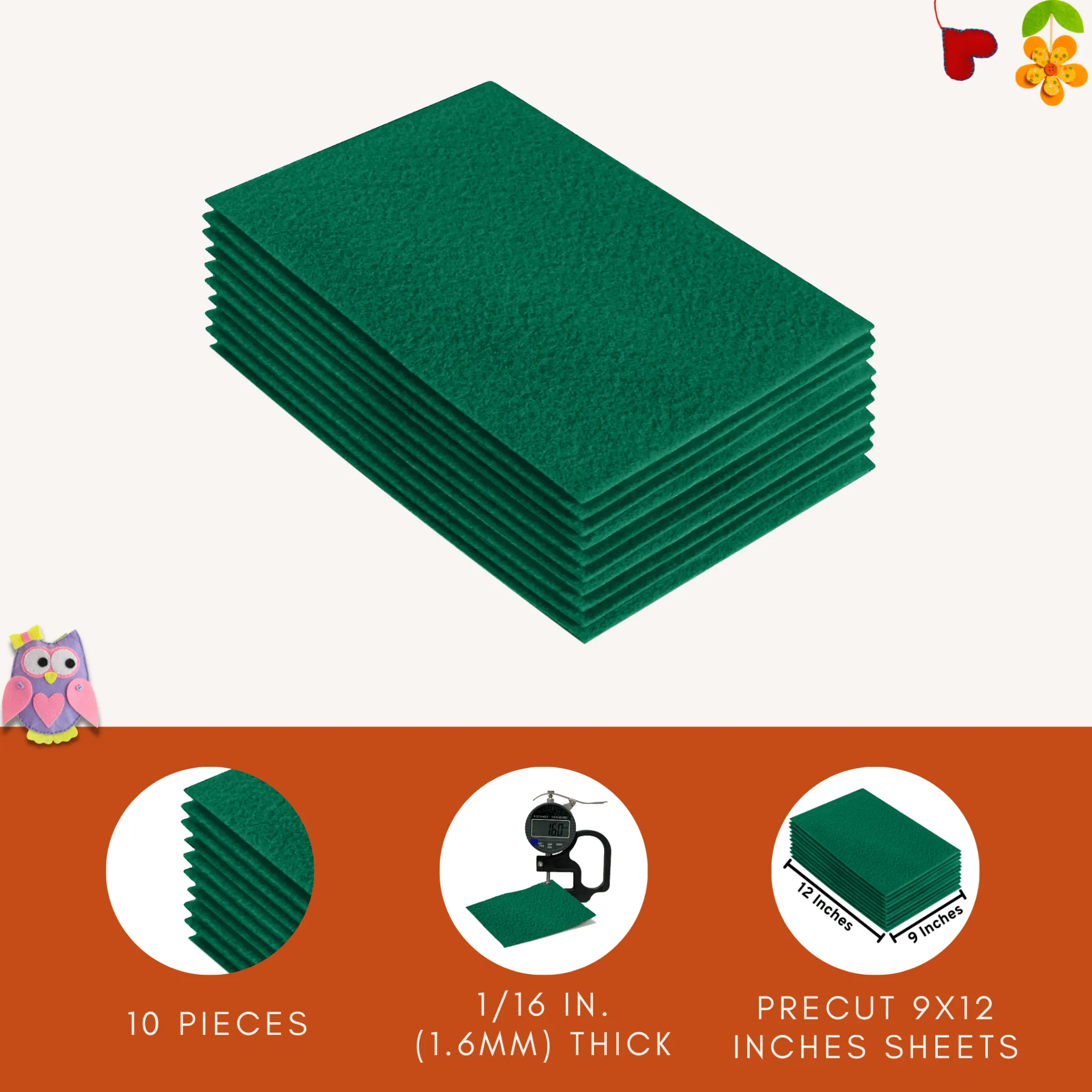 Acrylic Felt 9"X12" Sheet Packs | Kelly Green