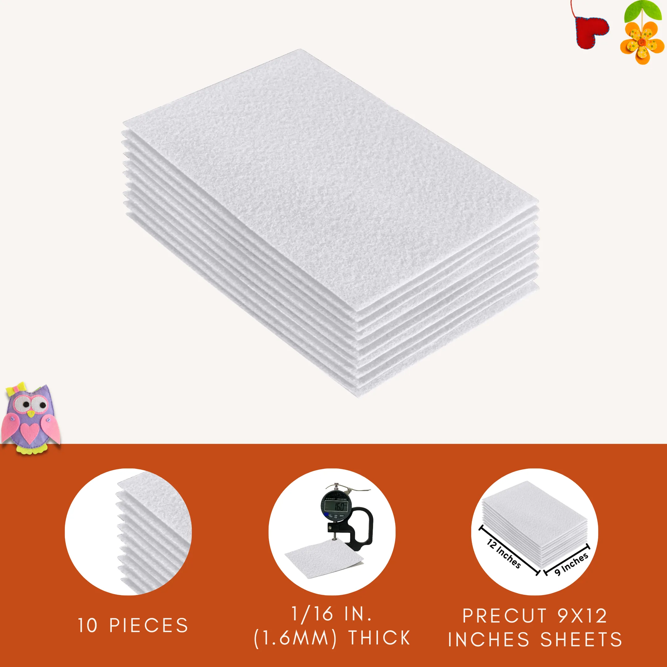 Acrylic Felt 9"X12" Sheet Packs | White