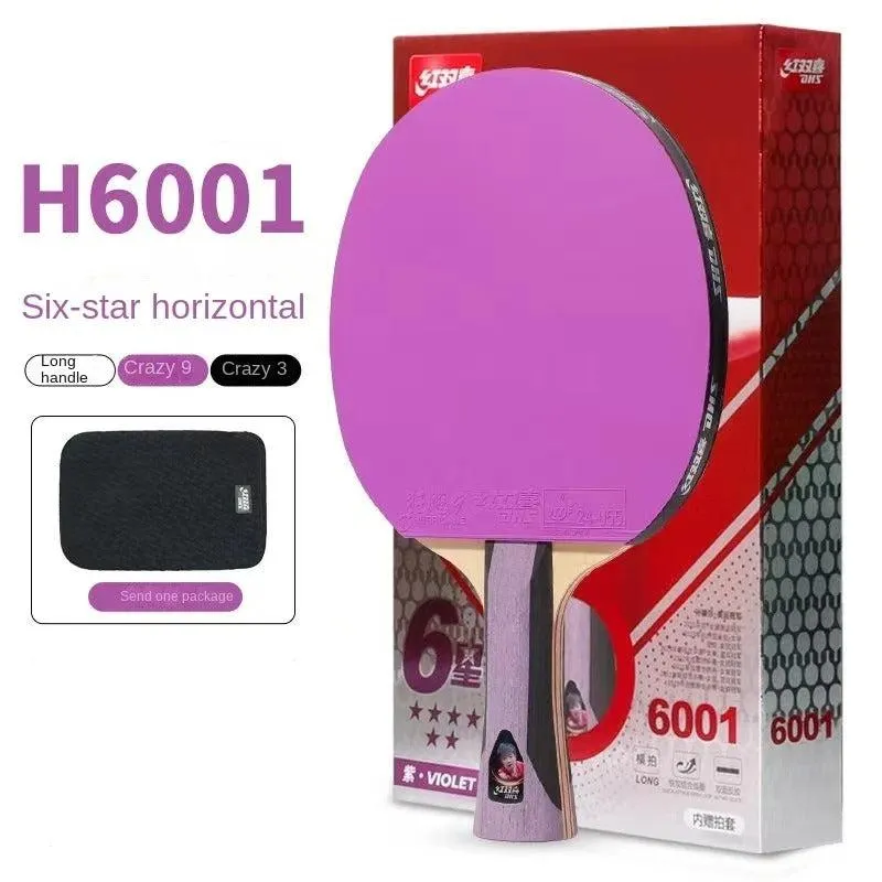 DHS 6 Star Colored Table Tennis Bat – 7 Ply Blade & Hurricane 9 & 3 Rubbers