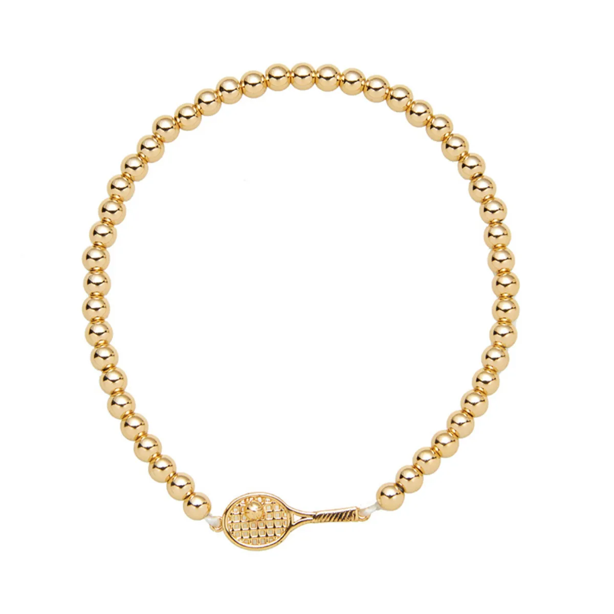 Gold Tennis Racket Charm Gold Bead Layered Bracelets 18K Gold Plated