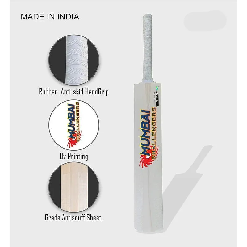 Jaspo Mumbai Challengers Scoop Poplar Willow Wood Tennis Cricket Bat (11 Inches Poplar Handle) with Soft T-20 Ball (Full Size, 35 Inches) | 12  Years