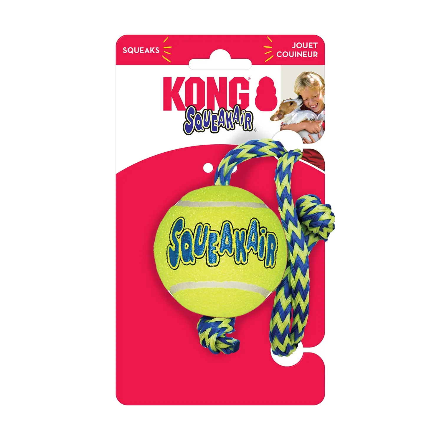 KONG Squeakair Ball with Rope Dog Toy Medium