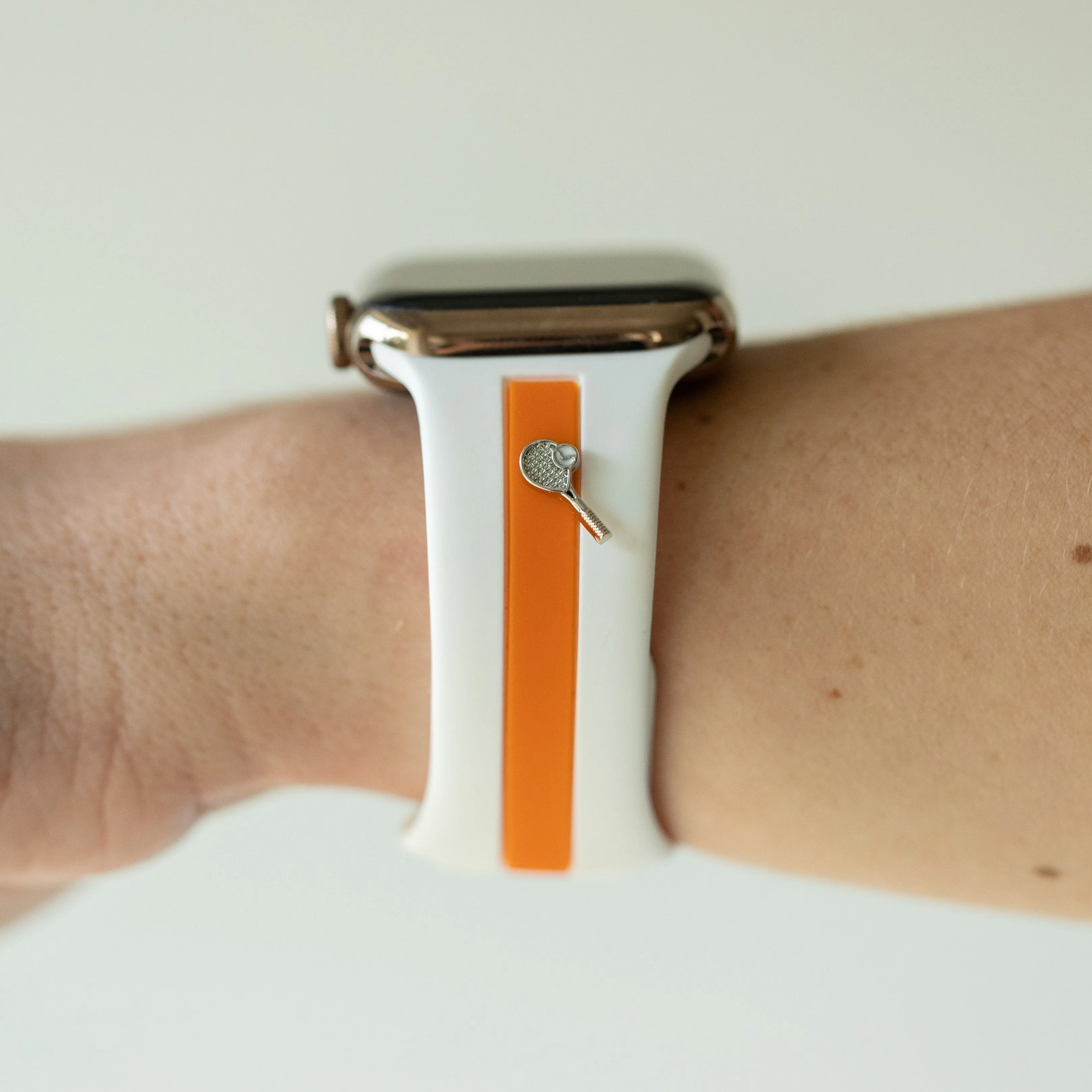 Let's Cause a Racket 🏓 White and Orange Smart Watch Band