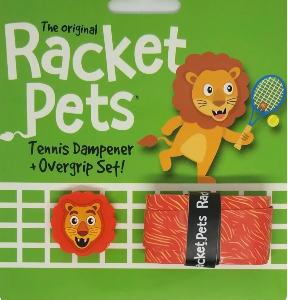 Racket Pets Lion Orange Overgrip Tape and Matching Shock Absorbing Dampener