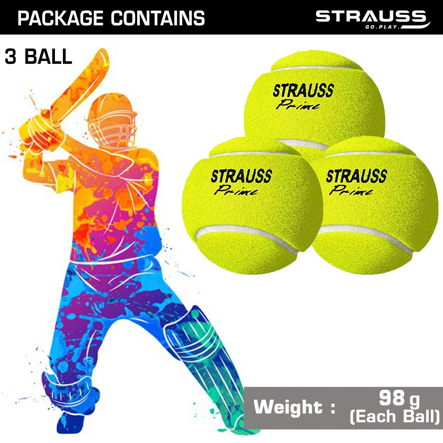 STRAUSS Tennis Cricket Ball, (Pack of 3) (Light Weight)