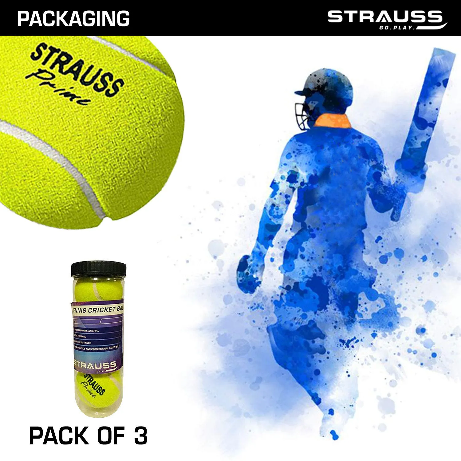 STRAUSS Tennis Cricket Ball, (Pack of 3) (Light Weight)