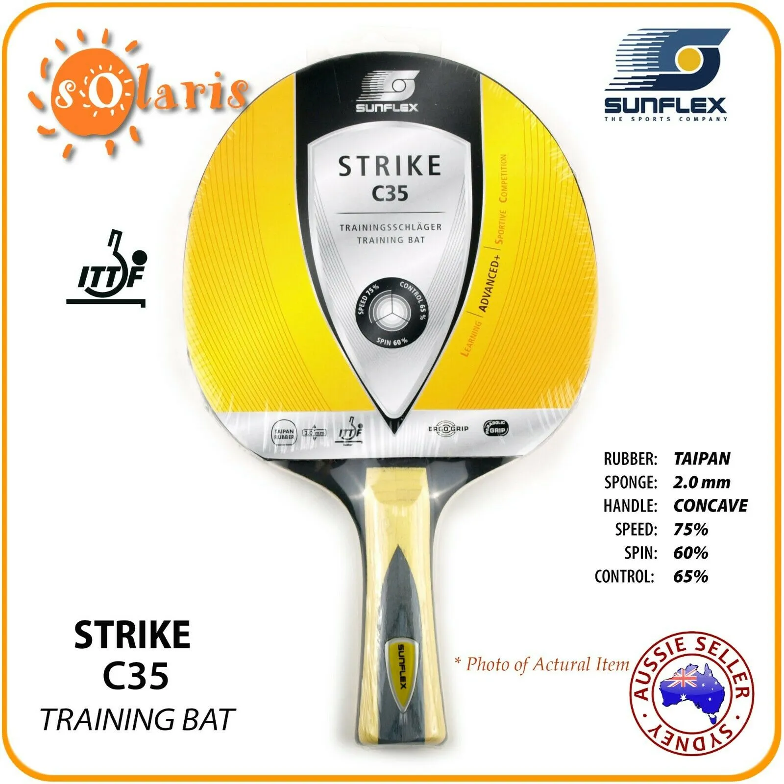 SUNFLEX STRIKE C35 Training Bat ITTF Approved Table Tennis Bat Parabolic Grip