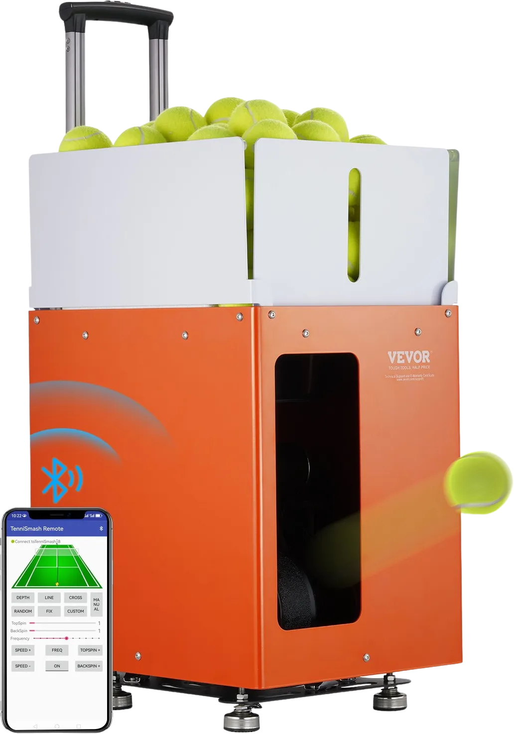 Vevor Tennis Ball Machine Bluetooth App-Controlled 5 Modes 29 Routes 110 km/h 100 Ball Capacity Portable New